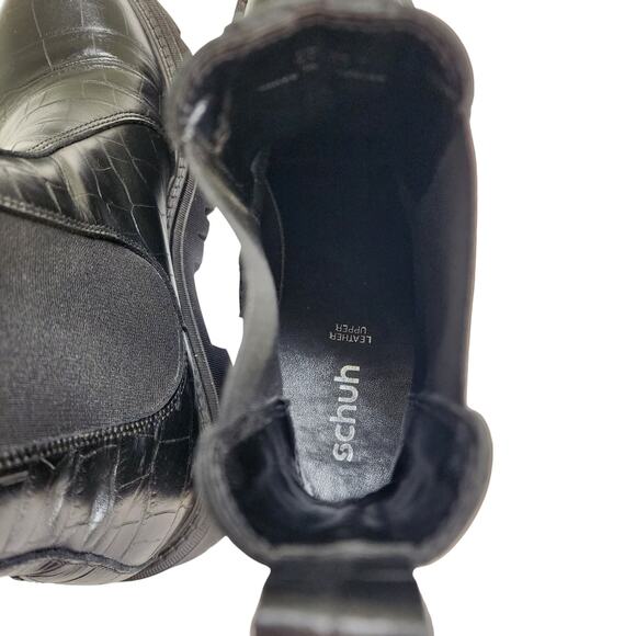 Schuh Womens Avelina Leather Chunky Chelsea Boots Size US 9 Black Croc Leather - Picture 9 of 15